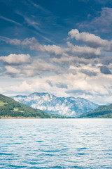 Fototapeta na wymiar Beautiful cloudscape over mountains and lake at Wolfgangsee,Austria