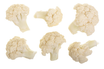Piece of cauliflower isolated on white background without a shadow. Top view. Flat lay