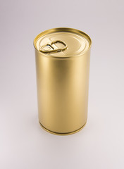 Gold can on white background
