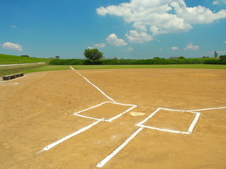 初夏のグラウンドのある江戸川河川敷風景