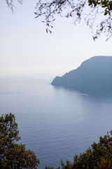 View from the Cinque Terre hiking trail of the Mediterraean Sea, Italy