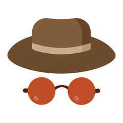Man safari or detective hat and sunglasses icon. Male hipster headwear and glasses.