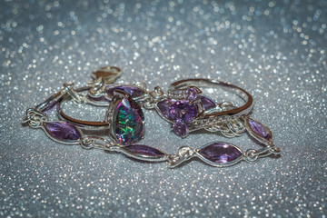 Silver ring with natural amethyst