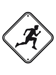 schild achtung warnung gefahr vorsicht hinweis sport rennen sprinten schnell ausdauer training joggen laufen mann walken wettrennen fitness cool