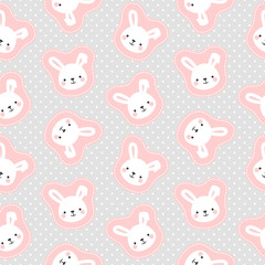 Cute White Bunny Rabbit with Cartoon Cloud Seamless Pattern Background, Vector illustration