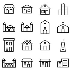 Building icon set lined simple flat style illustration