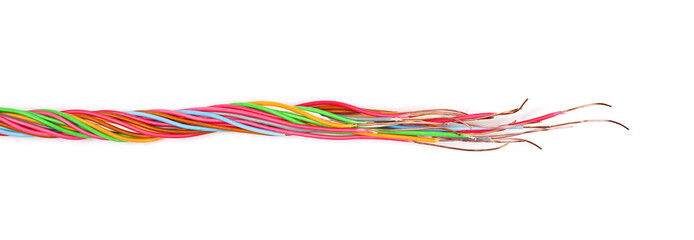 Fototapeta premium Telecommunication network cables isolated on white background, with clipping path, top view