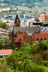 Fototapeta na wymiar Summer Prague cityscape, panoramic. 06.10.18. Czech Republic.