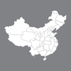 Blank map China.  Map of China with the provinces. High quality map of  China on gray background. Stock vector. Vector illustration EPS10.