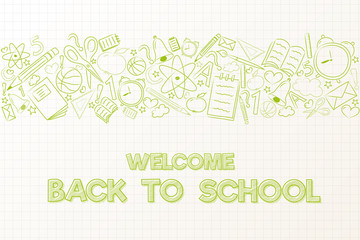 School poster with typography and funny doodles. Vector.