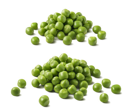 Green peas pile set isolated on white background