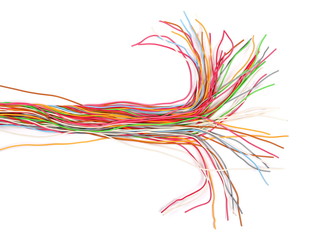 Telecommunication network cables isolated on white background, with clipping path, top view