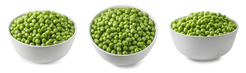 Green peas in white bowl set isolated on white background - Powered by Adobe