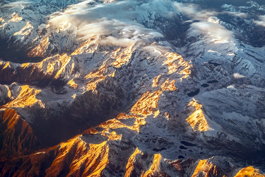 Aerial view over the France Alps