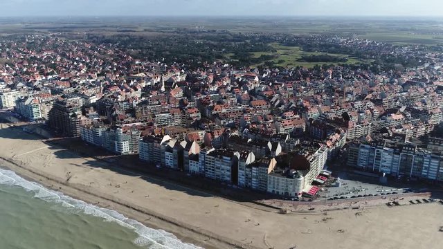 Aerial of Knokke-Heist city in Belgian province of West Flanders it is located along North Sea on the Belgian border with the Netherlands and is Belgiums best-known and most affluent seaside resort 4k