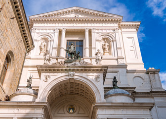 Facade of the Cathedral of Bergamo, Italy on a sunny day