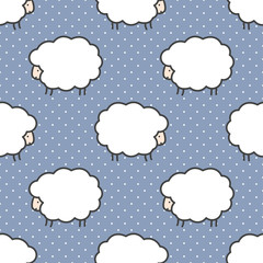 Cute Cartoon Sheep Seamless Pattern Background, Illustration Vector