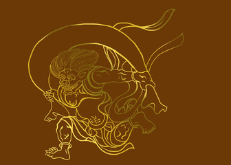 版権切れ有名絵画の模写「風神」金蒔絵