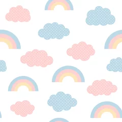 Fotobehang Cute clouds and rainbow seamless pattern, cartoon vector illustration, isolated sky background for kid © Gabriel Onat