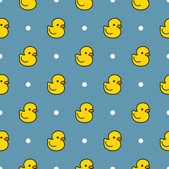 Cute duck seamless pattern, water background with dot, vector illustration