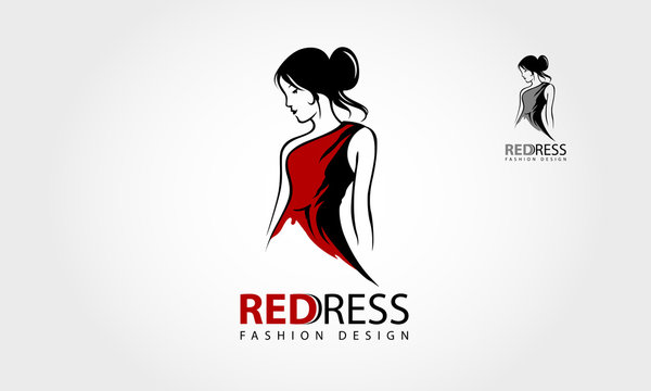 Red Dress Fashion Vector Logo Template. Creative feminine figure in abstract line art. Simple, clean and modern logo template perfect for a wide range of beauty and fashion businesses. 