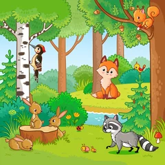  Vector illustration with cartoon animals in the forest. Picture in the childrens style. Set of animals. © svaga