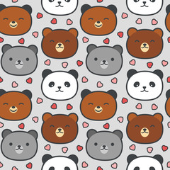 Cute teddy bears pattern, seamless background, hand drawn cartoon with dot, vector illustration