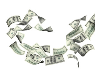 Flying banknotes of dollars