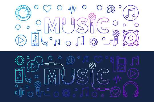 Music modern vector colored banners in outline style
