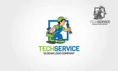 Tech Service Vector Logo Cartoon. Handyman Services Emblem for Your Company.