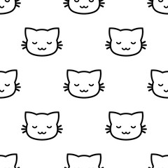 Cute Simple Cats Seamless Pattern, Isolated Cartoon Animals Background, Vector Illustration