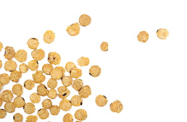 Integral soybean flakes isolated on white background, top view