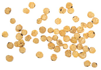 Integral soybean flakes isolated on white background, top view