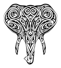 Elephant head ornamented as ethnic style tattoo