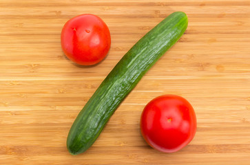 Percent sign laid out with cucumber and tomatoes
