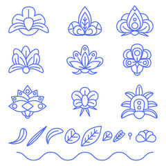 Flower flat color vector outline icons. Objects isolated on a white background.