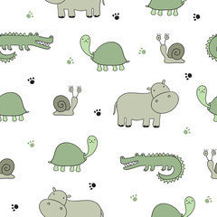 Seamless vector  pattern with cute doodle animals.