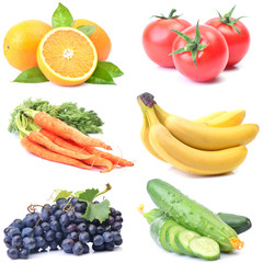 Fruits and vegetables on a white background