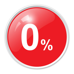 0 percent red glossy round button vector icon