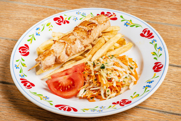 chicken kebab with french fries