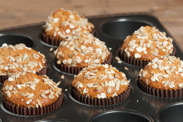 Home Baked Superfood Muffins With Chia Seeds, Banana, Honey, Coconut, Oats.