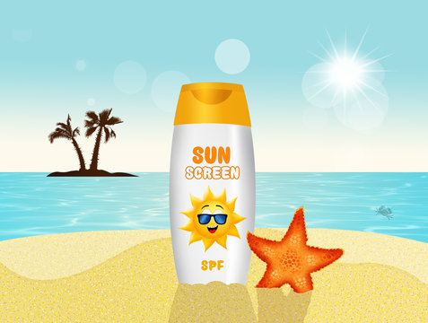 Sunscreen cream on the beach