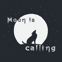 lonely wolf howls to the moon.Prints design.Vector illustration