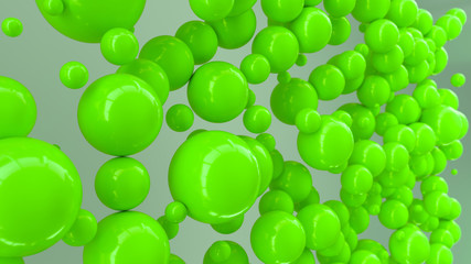 Green spheres of random size on white background