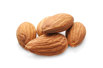 Tasty almond nuts on white background