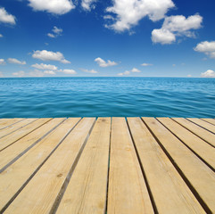 Wood and blue sea