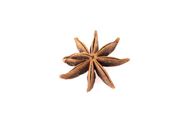 Single Chinese star anise seed isolated over the white background
