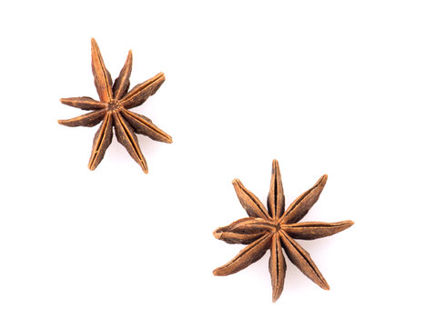 Single Chinese star anise seed isolated over the white background