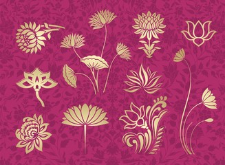 water lily, paisley floral motifs , wedding, royal India