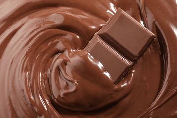 Tasty melted and solid chocolate, closeup